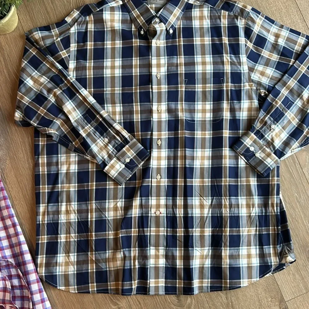 ((2 PIECE)) SAMUEL CREMIEUX MENS BUTTON DOWN SHIRTS CHECKERED SIZE XXL
